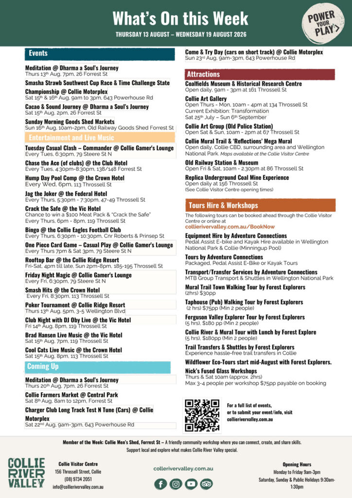 what's on in Collie, August red tail retreat